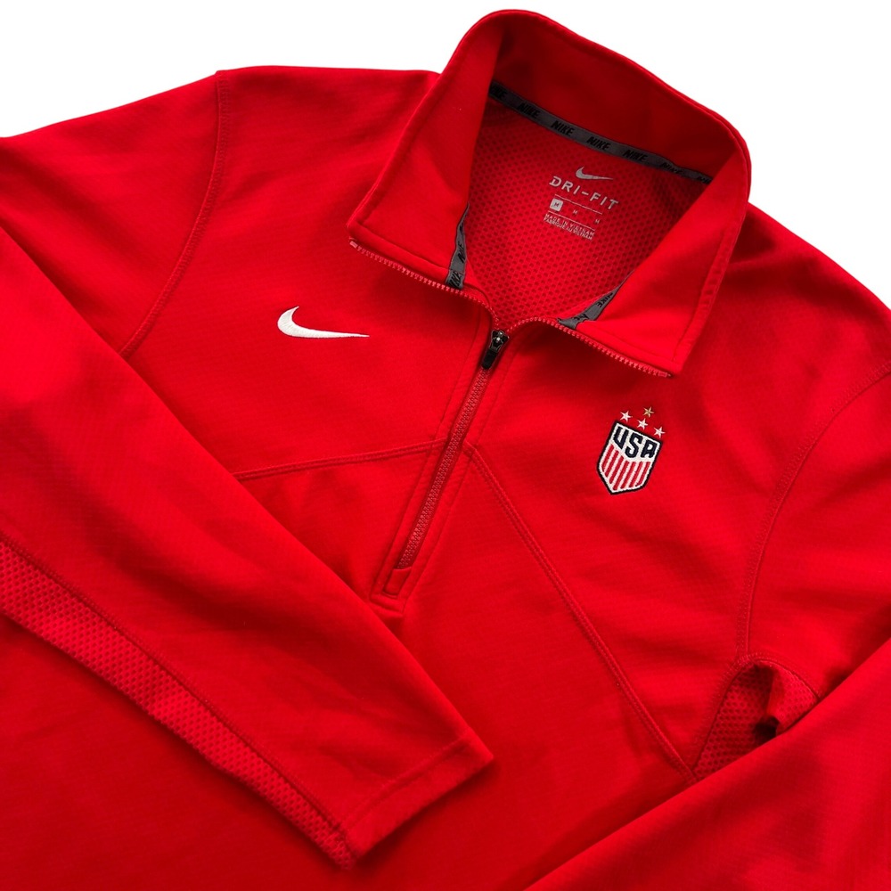 Nike US Soccer Training 1/4 Zip Mens M Red Dri-Fit Pullover Blokecore Sporty